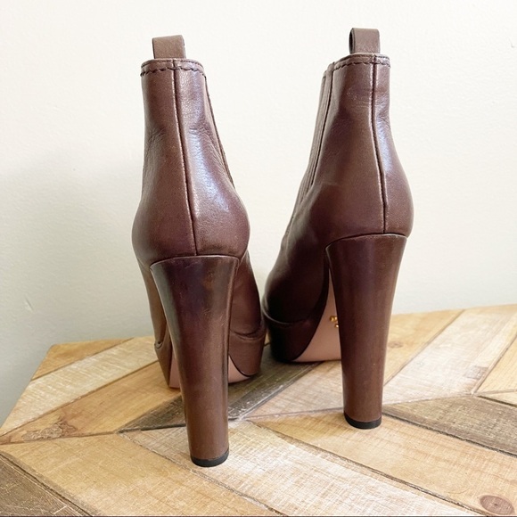 Prada Brown Leather Chunky Ankle Boots - Picture 12 of 15
